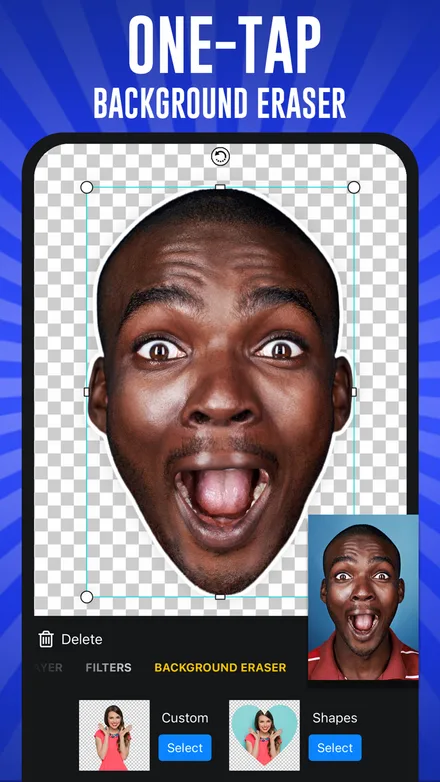 One-tap background eraser cutting a face out of a photo